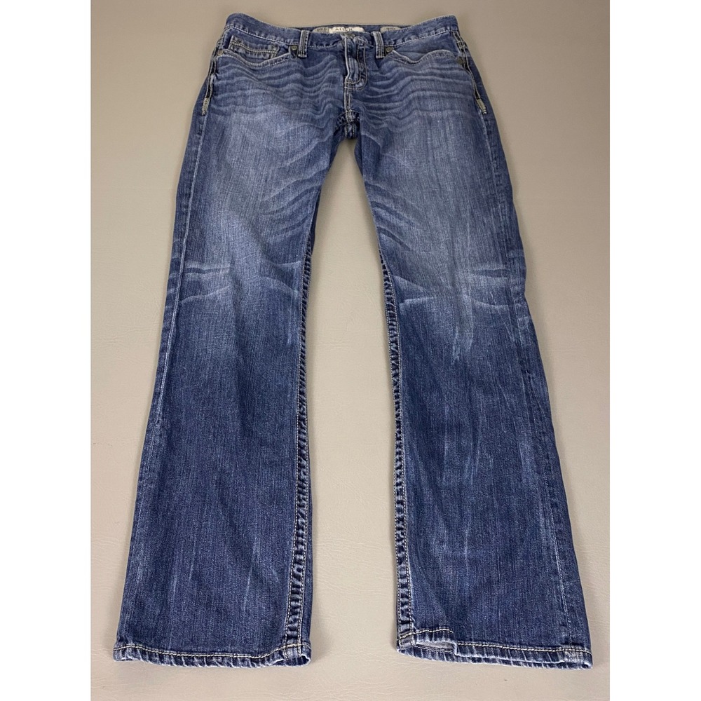 BKE Aiden Bootcut Jeans Men's Size 32L Blue Medium Wash Distressed Whiskered
